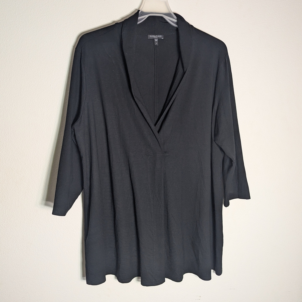 Eileen Fisher Black V-Neck Long-Sleeve Tunic